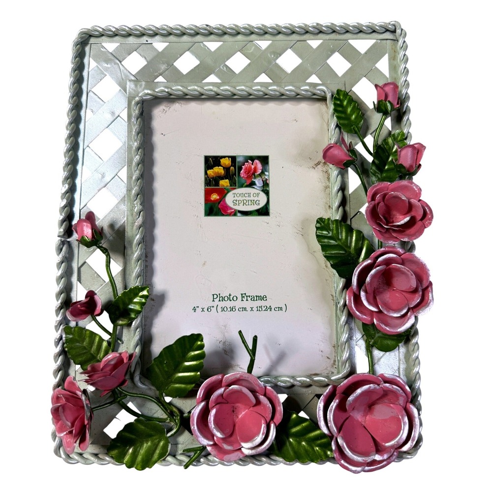 Vintage Pink Rose Metal Photo Frame Shabby Chic Decor